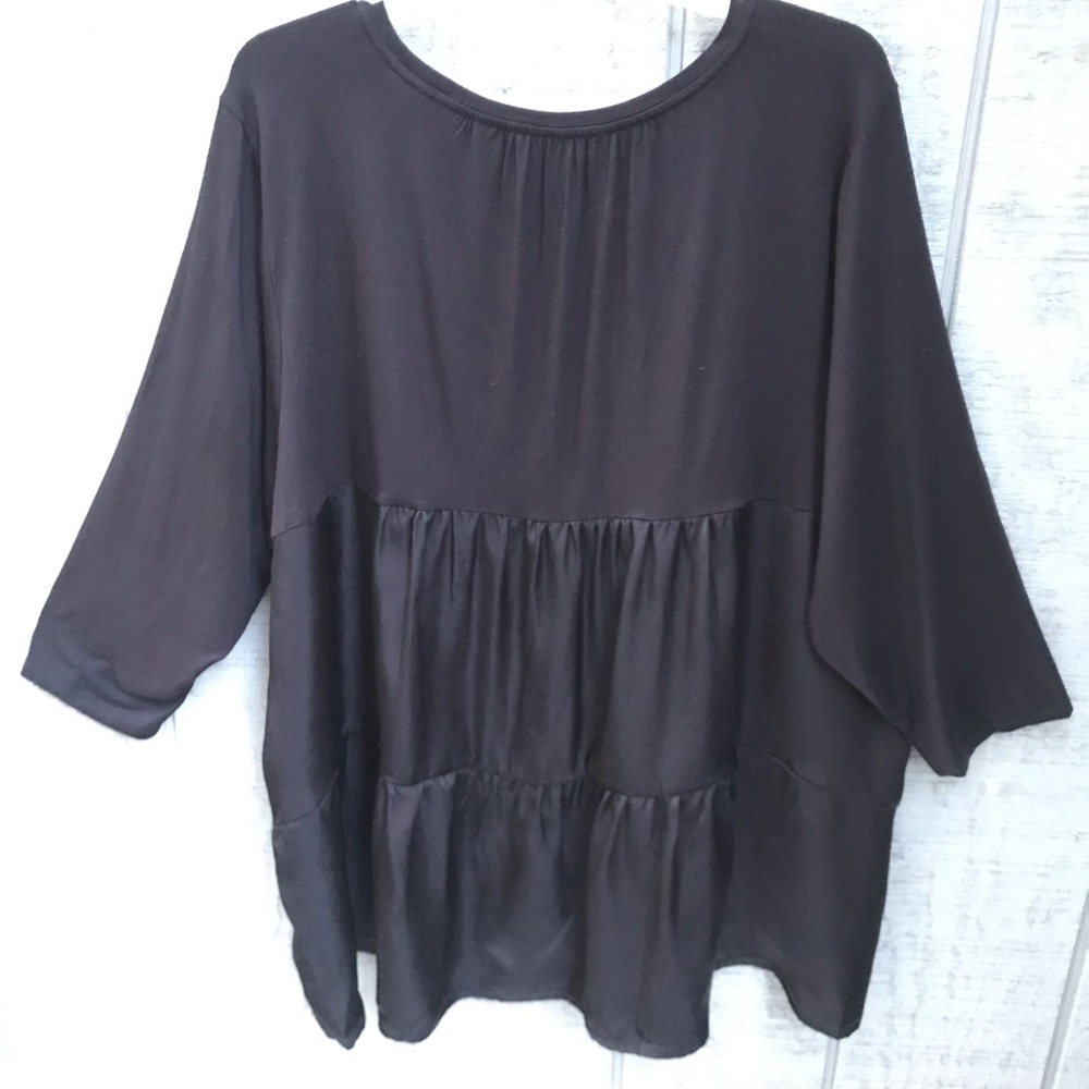 H by Halston Gather detail on back Black Stretch Knit Back V-neck Top